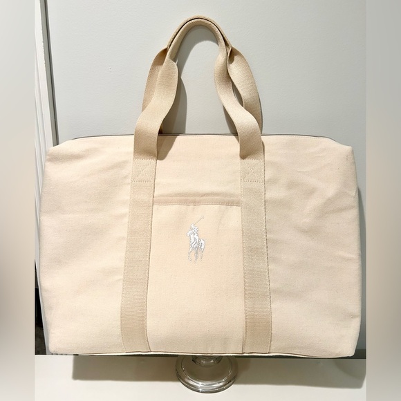 Polo Ralph Lauren Handbags - Polo by Ralph Lauren Cream Canvas Duffel Tote Bag - EUC one owner.